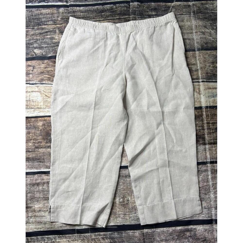 J Jill Pants Womens Medium Petite Love Linen Beige Joggers Beach Boho Pull On